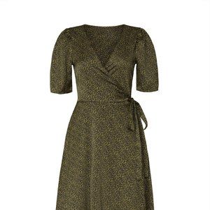 Leopard Print Silky Green Wrap Dress